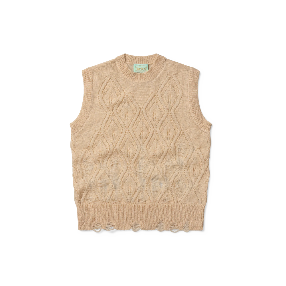 Aries Lace Leaf and Ladders Mohair Vest - Cream